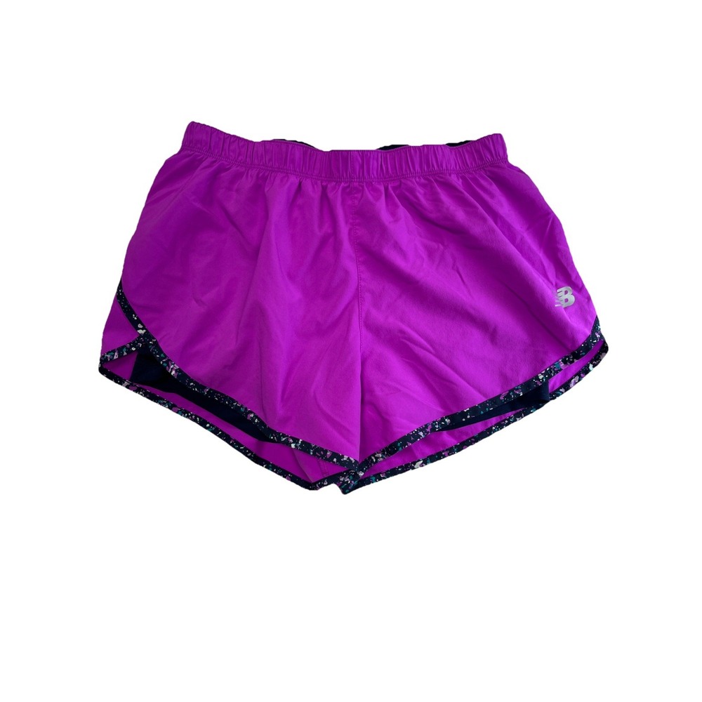 New Balance Womens Purple Running Shorts Paint Splatter Trim Athletic Size S